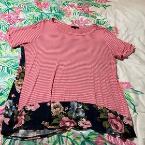 ANDREE BY UNIT Pink Striped Floral Short Sleeve Top